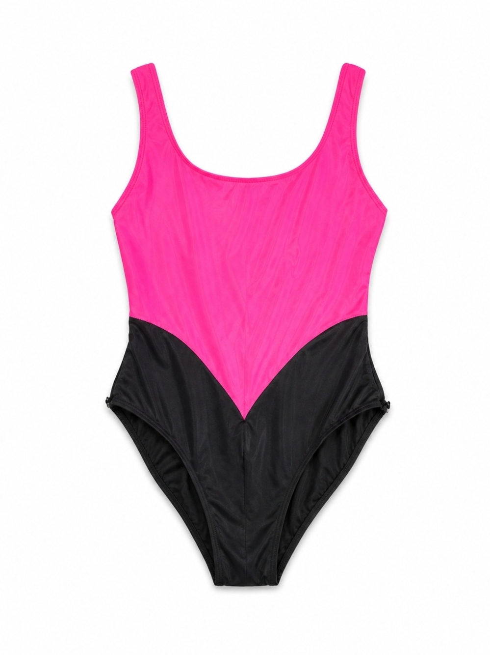 90s Colorblock Scoop Neck One-Piece Swimsuit - Hot Pink & Black, Size 13/14
